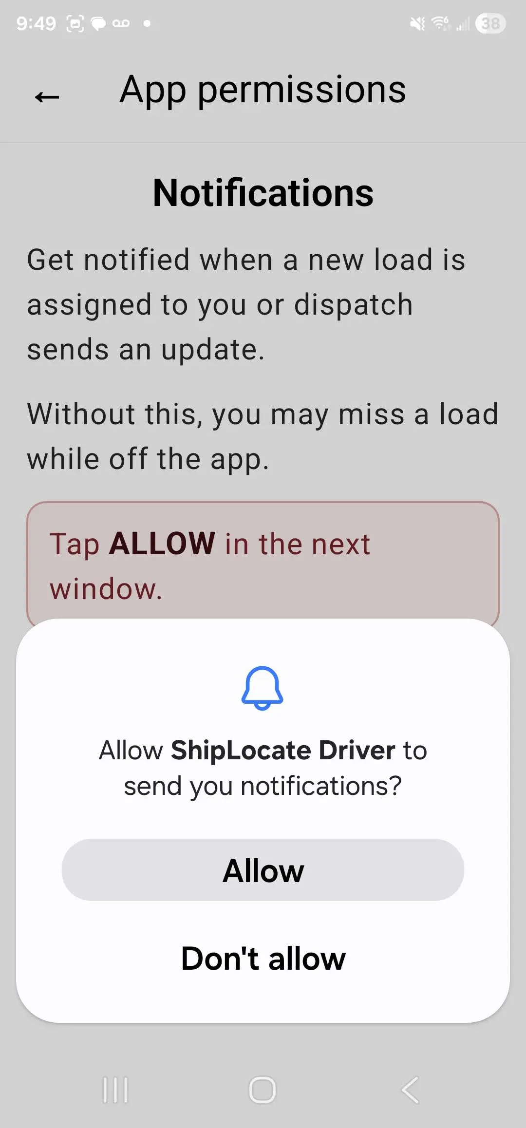 Android notifications permission dialog
