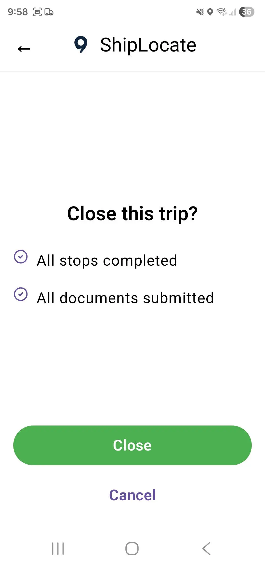 Android close trip screen