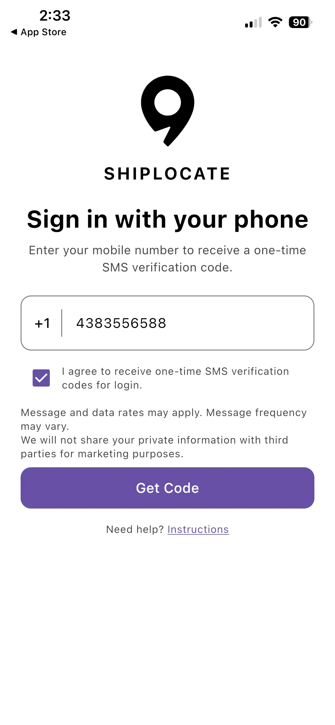 iOS login screen