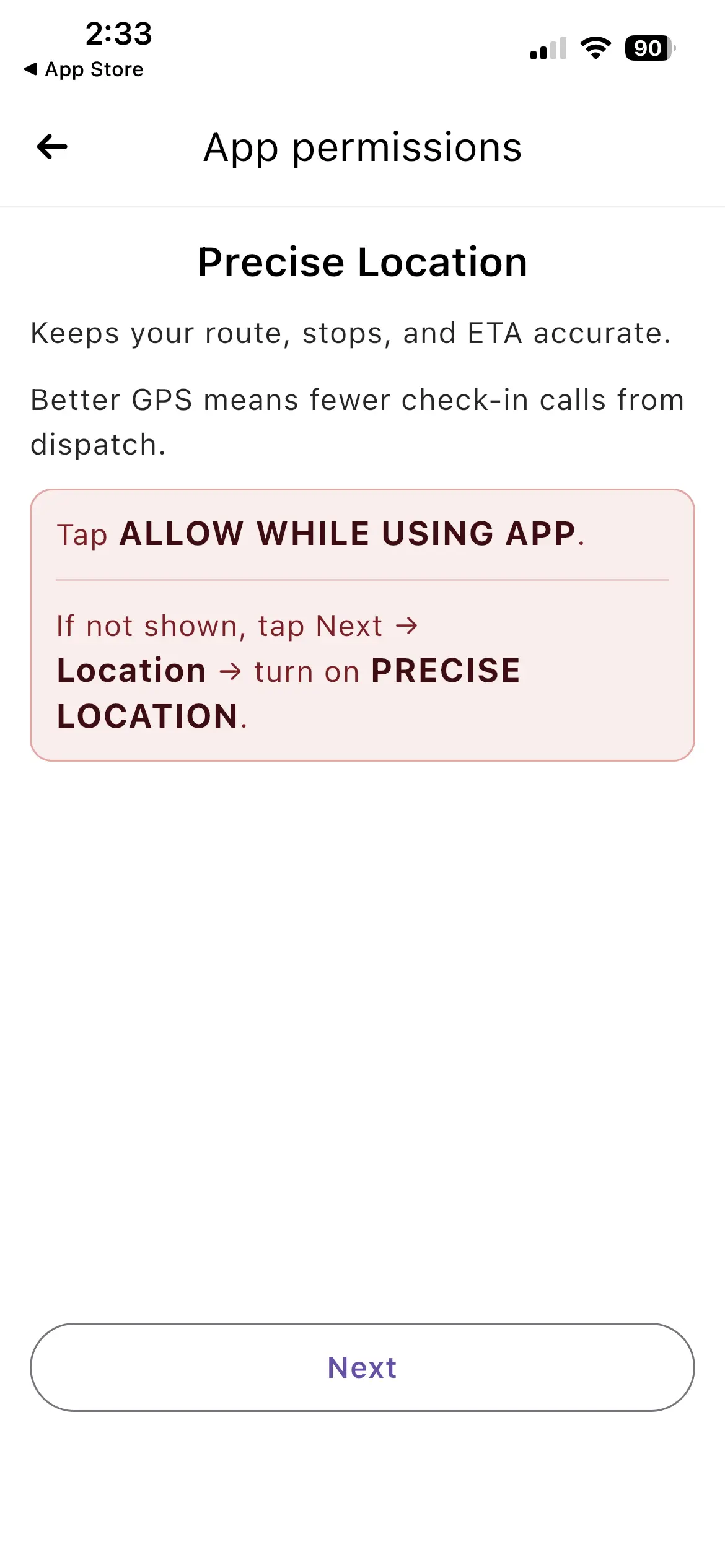 iOS location permission instruction